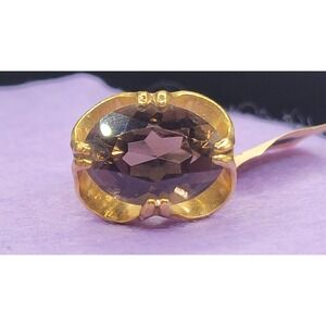 Ring Smokey Brown Large Rhinestone Gold Tone SZ 5 GF 10k